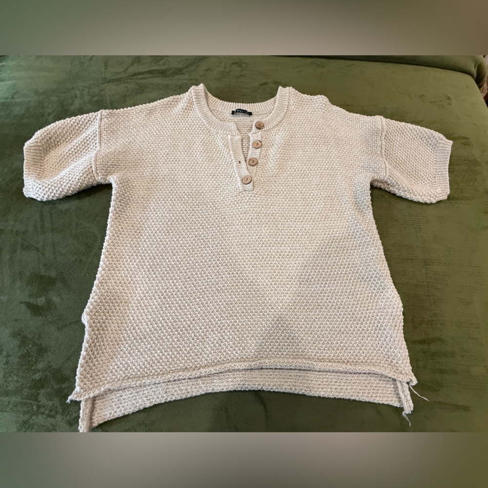Light Beige Knit Summer Henley Sweater - Women